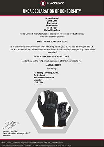 Blackrock Super Grip Safety Work Gloves for DIY jobs - Black - Size 10/XL (Pack of 6)