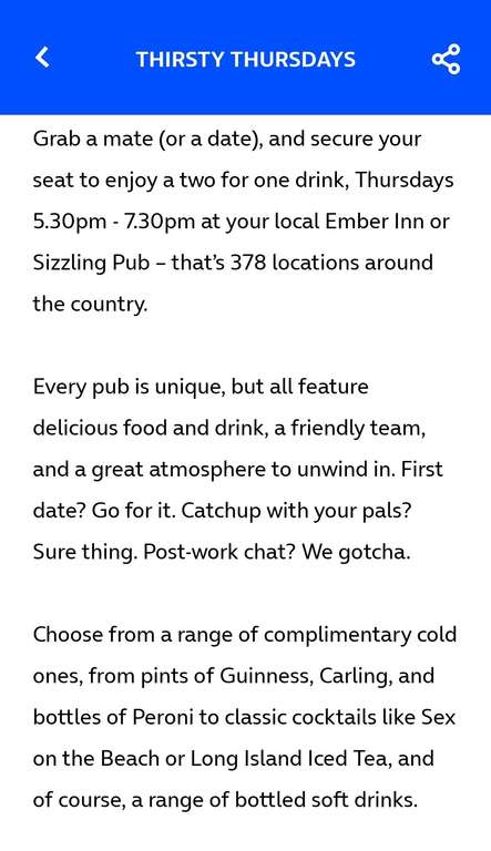 O2 Priority 2 for 1 drinks at Sizzling and Ember pubs for app users 5.30pm-7.30pm Thursdays