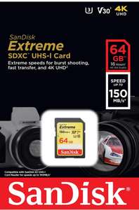 SanDisk Extreme SDxc card - 64gb (U3 v30) - £9.99 @ Amazon