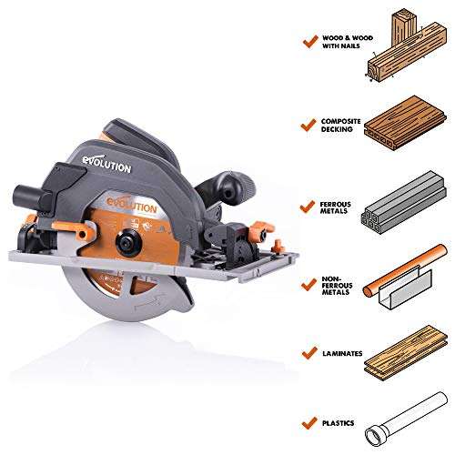 Evolution Power Tools R185CCSX Multi-Material Circular Saw and Track (Combination Pack), 1600 W, 230 V, 185 mm, Grey