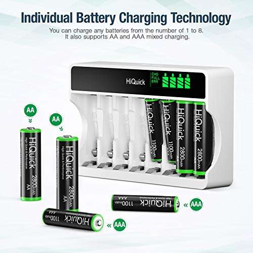 HiQuick LCD 8-slot Battery Charger for AA & AAA Rechargeable Batteries, Type C and Micro USB Input, 5V 2A Fast Charging sold by HiQuick FBA