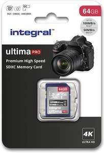 Integral 64GB SD Card 4K Ultra-HD Video High Speed SDXC V30 UHS-I U3 Class 10 Memory Card up to 100MB/s £5.49 @ Amazon