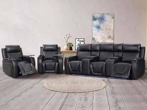 3 1 1 Electric Recliner Sofa Set, Cinema Seats in Black Leather. 3 Piece Cinema Sofa with LED Cup Holders, Massage & Heat, Venice Series One