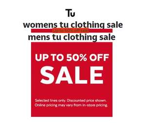 Up to 50% off The Mens and Womens Sale, more Stock added plus Free click and collect from Tu Sainsbury