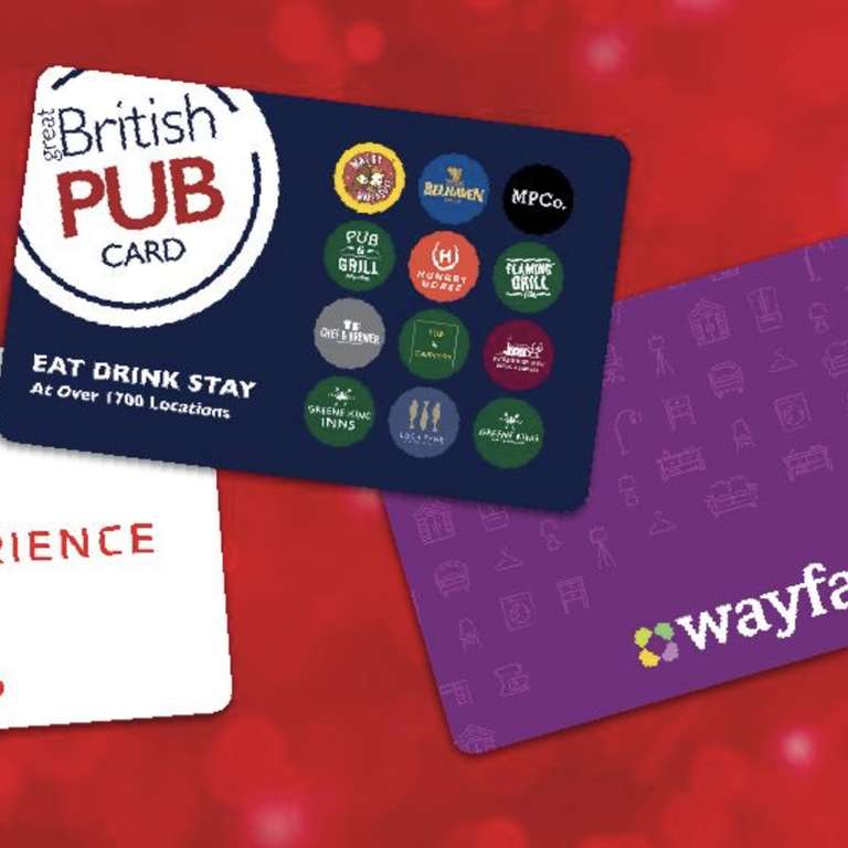 20% off select e-gift cards - Wayfair - British Pub Card - Virgin Experience Days