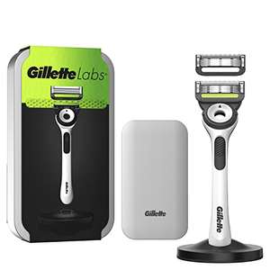 Gillette Labs Exfoliating Razor White Handle, 2 Blade Refills, Travel Case and Stand