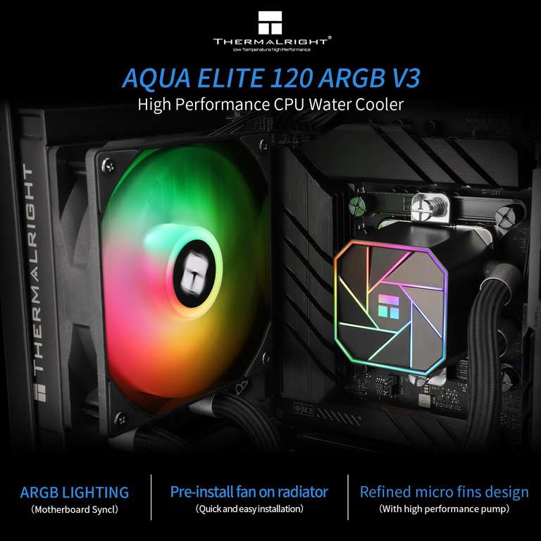 Thermalright AQUA ELITE 120 ARGB V3 120MM RGB Liquid CPU Cooler ( Black ) @ THERMALRIGHT.EUR/FBA