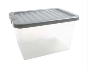 25L Silver Plastic Storage Box with Lid - Other sizes available - Free Click and Collect