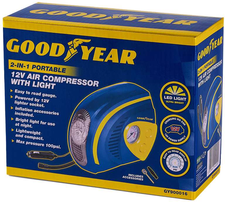 Goodyear 2 in 1 Tyre Air Compressor Inflator With LED Light Car Bike Bicycle W/Code via ThinkPrice