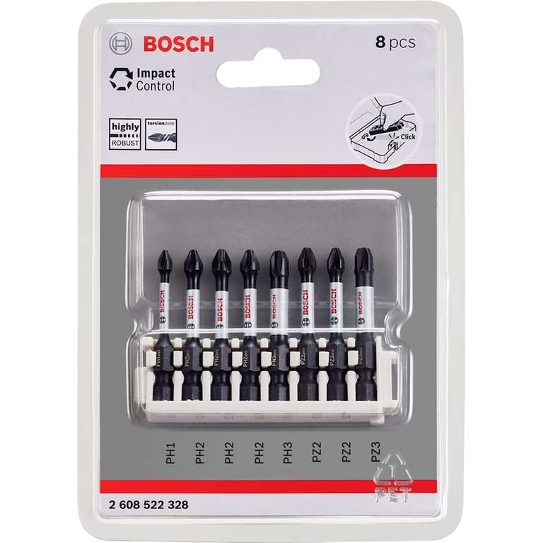 Bosch Professional 8pcs. Screwdriver Bit Set (Impact Control, PZ/PH Bits, Length 50mm, Universal Holder, Accessory Impact Drill)