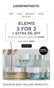 ELEMIS 3 for 2 Plus extra 5% Off with code @ LOOKFANTASTIC
