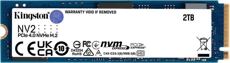 2TB - Kingston NV2 NVMe PCIe 4.0 Internal SSD M.2 2280 - SNV2S/2000G up to 3,500 / 2,800MB/s R/W