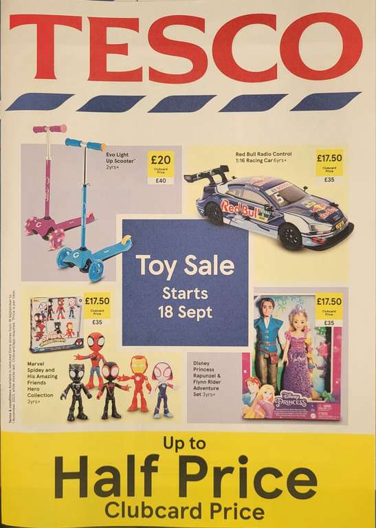 Tesco upto 50% off toy sale Starts 18th September in selected Extra Stores - Clubcard offers