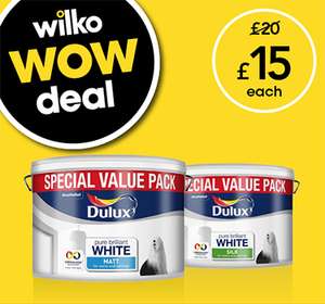 Dulux Pure Brilliant White Matt / Silk Emulsion Paint 7.5L - £15 + Free Click & Collect @ Wilko