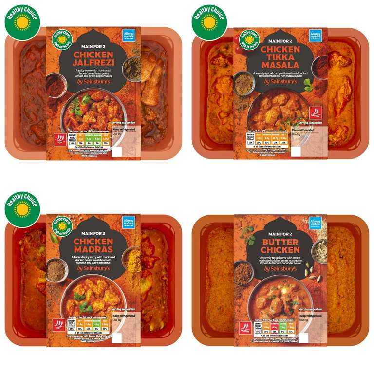 Sainsbury's Indian Butter Chicken, Chicken Jalfrezi, Chicken Tikka Masala or Chicken Madras Ready Meal Main For 2 400g Nectar Price