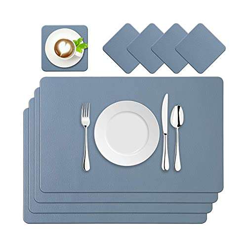 BaoWnylz Placemats PU Leather Place Mats Blue Set of 4 Washable Waterproof Table Mats 45x30cm and Leather Coasters - Sold by Luoneng