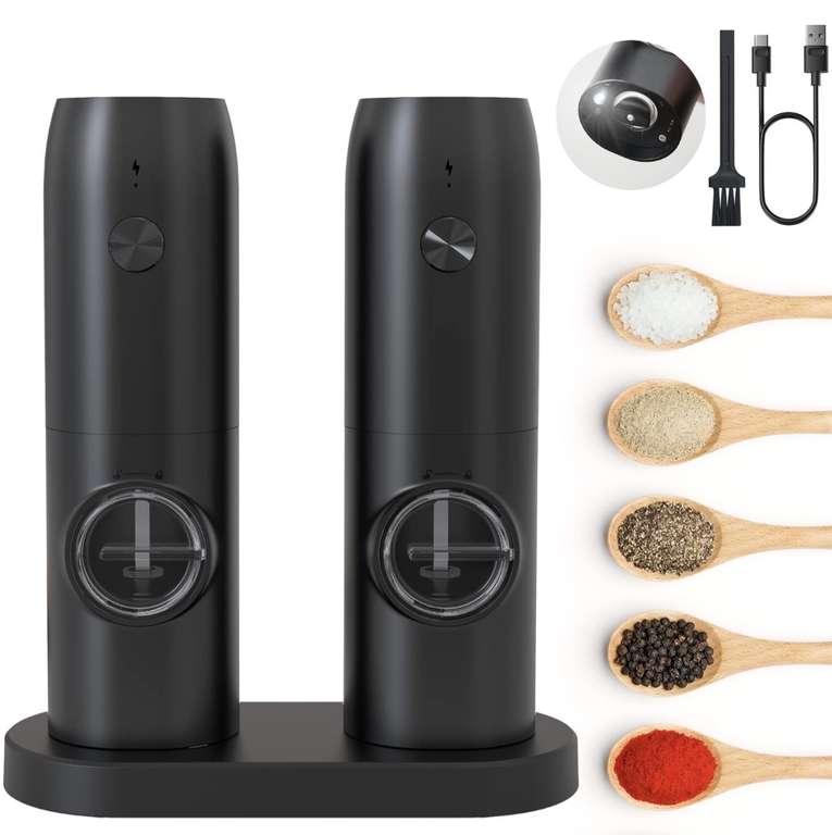 BLIVORRA Electric Salt & Pepper Grinder Set - Rechargeable, Adjustable Coarseness, LED Light, Type-C USB - View #4