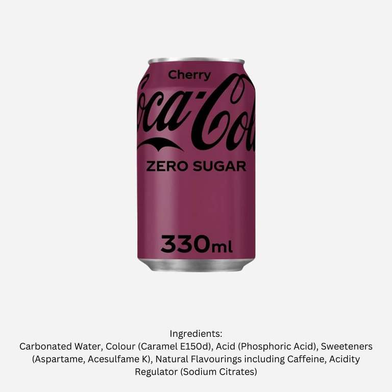 24 x 330ml Cans Coca Cola Zero Sugar Cherry (Minimum Order £25)