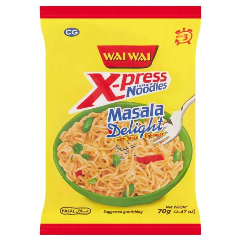 Wai Wai Instant Noodles Masala Delight/Vegetable Flavours 70g - 25p @ Asda