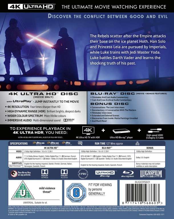 Star Wars Empire Strikes Back 4K UHD [Blu-ray] Full English Audio