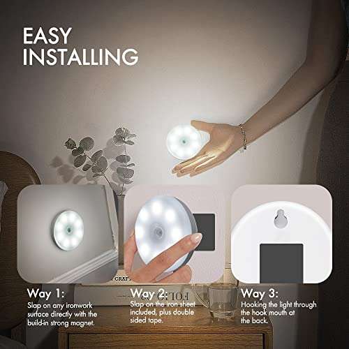 GONICVIN Sensor Lights Rechargeable Wireless Wall LED Night Lamps Auto/On/(6000K,3 Pack) £9.98 @ Amazon