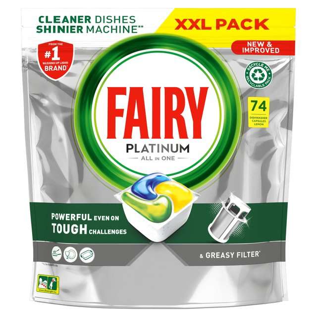 Fairy Platinum All in One Lemon Dishwasher Tablets (74 Pack)