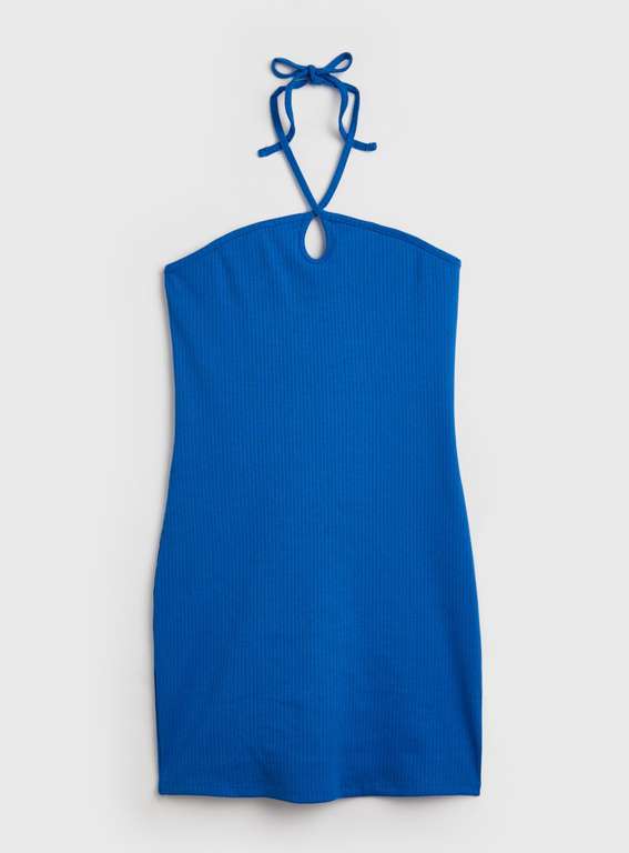 Blue Halter Ribbed Mini Dress Reduced + Free Click & Collect