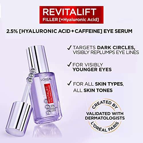L'Oreal Paris 2.5% Hyaluronic Acid and Caffeine Eye Serum 20ml - £10 (9.50/£8.50 on S&S) + 5% Off Voucher for 1st S&S @ Amazon