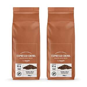 Amazon Espresso Crema Coffee Beans, Light Roast, 500g or 1kg (2 Packs of 500g)