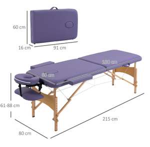 HOMCOM Wooden Folding Spa Beauty Massage Table w/ 2 Sections, Carry Bag, Purple - mhstarukltd