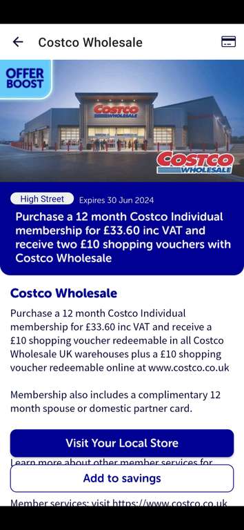Get 2 X £10 Costco Voucher on Costco Individual Membership via Blue Light Card