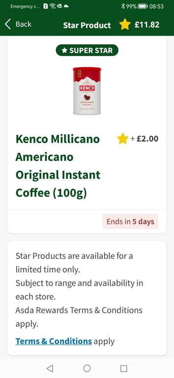 Kenco Millicano Americano Original Instant Coffee £4.75 / £2.75 via asda app at Asda