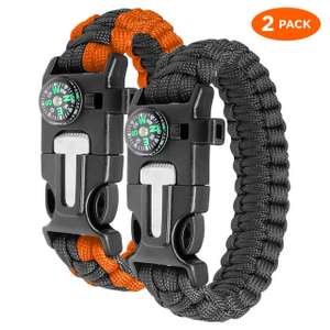 2 Pack Survival Paracord Bracelet Survival Kit Firestarter Compass Whistle - £4.49 @ bandb_sterling / eBay