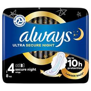 Always Ultra Size 4 Secure Night With Wings Sanitary Towels 8Pk - Free w/Coupon From Supersavvyme