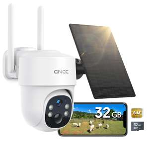 GNCC No WiFi Security Camera, 4G LTE Solar Security Camera Outdoor Wireless, 2K HD includes SIM and 32GB card with code @ Kalado / FBA