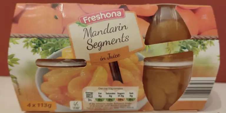 Freshona mandarin segments in juice 24 * 113g - instore (Wallington, London)