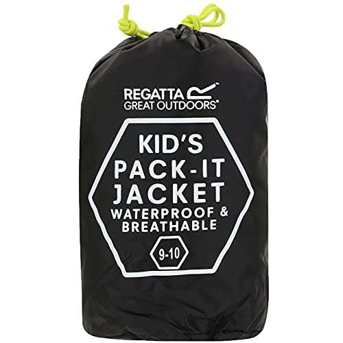 Regatta Kids Pack it III Waterproof Jacket - Black - Sizes 7-8yrs / 9-10yrs
