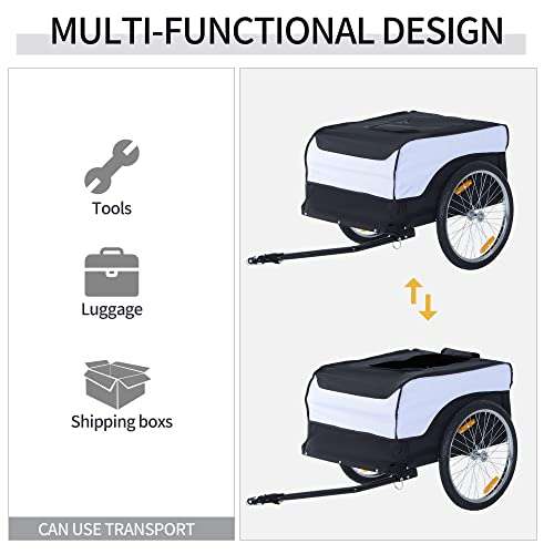 HOMCOM Bike Trailer Cargo in Steel Frame Extra Bicycle Storage Carrier with Removable Cover and Hitch (White and Black)