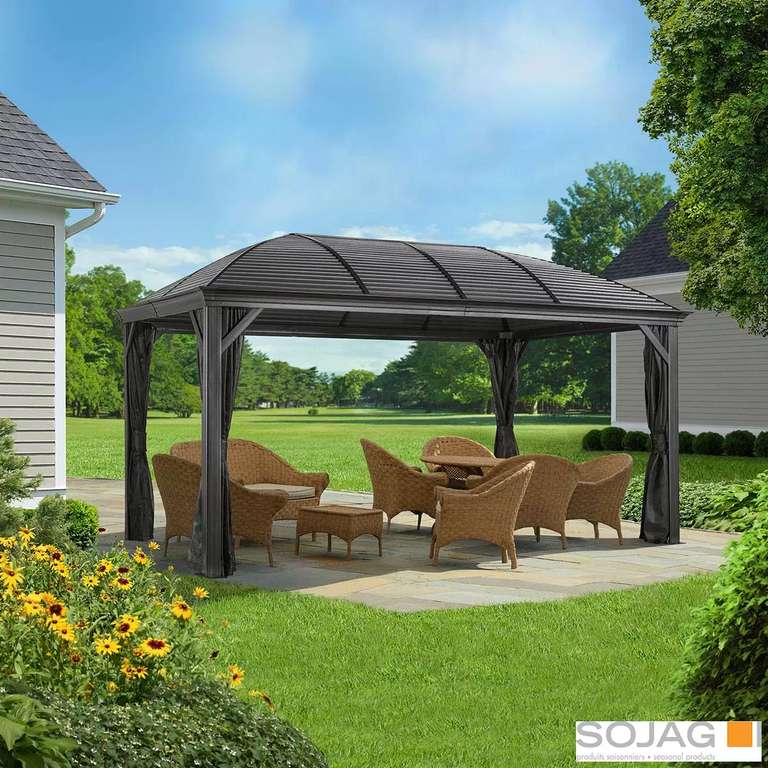 Sojag Moreno 10ft x 16ft (2.89 x 4.74m) Aluminium Frame Sun Shelter with Galvanised Steel Roof + Insect Netting (Membership Required)
