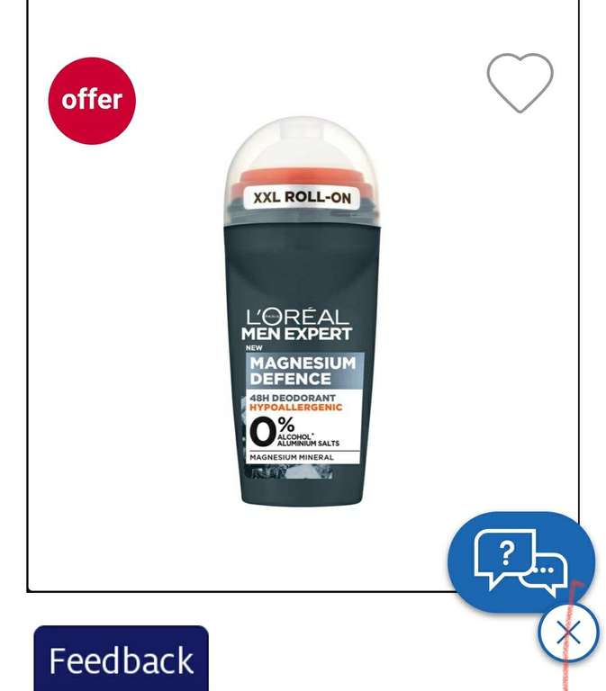 L'Oreal Paris Men Expert Invincible Sport 96H Roll-On Deodorant 50ml. All others also £1.37 + £1.50 collection @ Boots