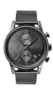 Boss Chronograph 44mm Quartz Watch for Men with Grey Stainless Steel Mesh Bracelet