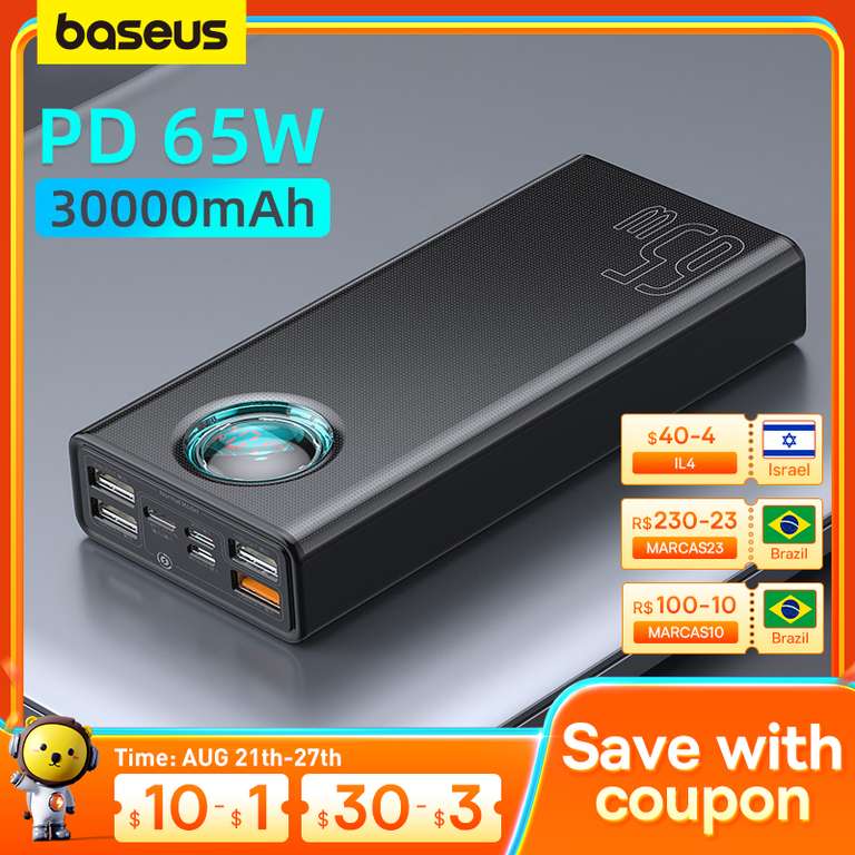Baseus 65W Power Bank 30000mAh PD /Quick Charge /FCP /SCP +100W Power Delivery Cable (using store coupon and code) @ BASEUS Official Store