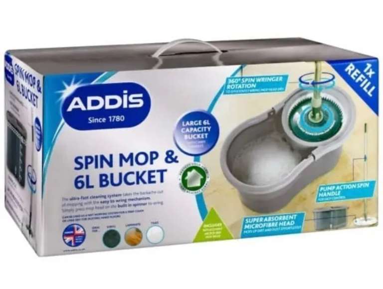 Addis Grey Spin Mop and Bucket 360 degree rinsing system further reduced (1 year warranty) + free click and collect