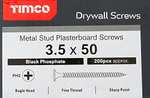 TIMCO PH2 Philips Drywall Screws - 3.5 x 50 - Black - Box of 200