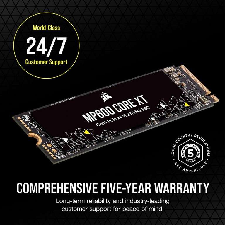 CORSAIR MP600 CORE XT 1TB M.2 SSD, Read Speed: 5000 MBps Write Speed: 3500 MBps (5 year warranty)