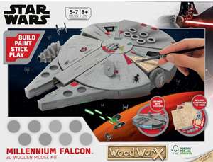WoodWorX: Star Wars Millenium Falcon | 3D Wooden Model Kit | Build, Paint, Stick & Play | Model Kit for Kids Aged 5+