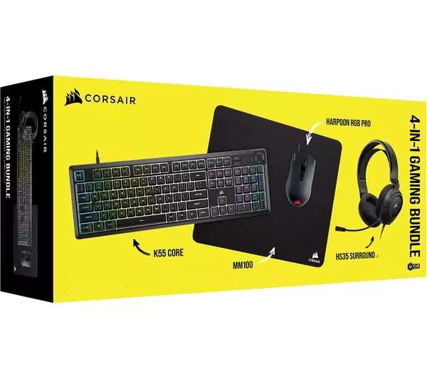 CORSAIR 4 in 1 Gaming Bundle - Corsair HARPOON Mouse + Corsair K55 Keyboard + Corsair HS35 Headset + Mat(Free C&C)