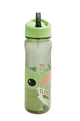 Mandalorian Water Bottle with Straw - Reusable Kids 600ml PP in Grey & Green – BPA Free & Recyclable Plastic- £3 @ Amazon