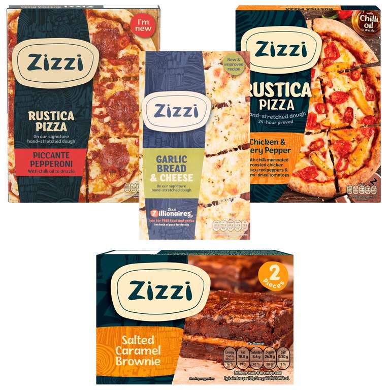 Zizzi Frozen Meal Deal - 2 x mains inc pizzas 400g to 415g + 1 side + dessert