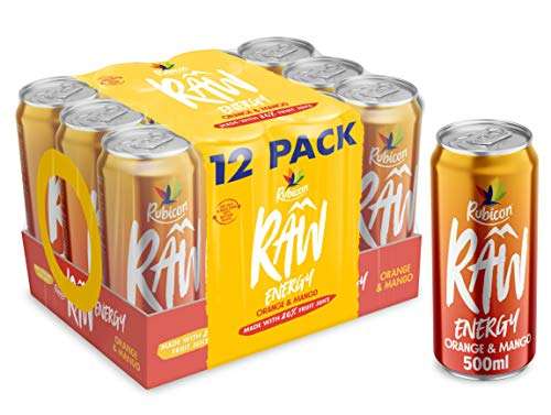 Rubicon RAW Energy Drink, Orange and Mango, 12 pack, 500 ml Big Can - £10.50 (Possibly Less with S&S Discount) @ Amazon